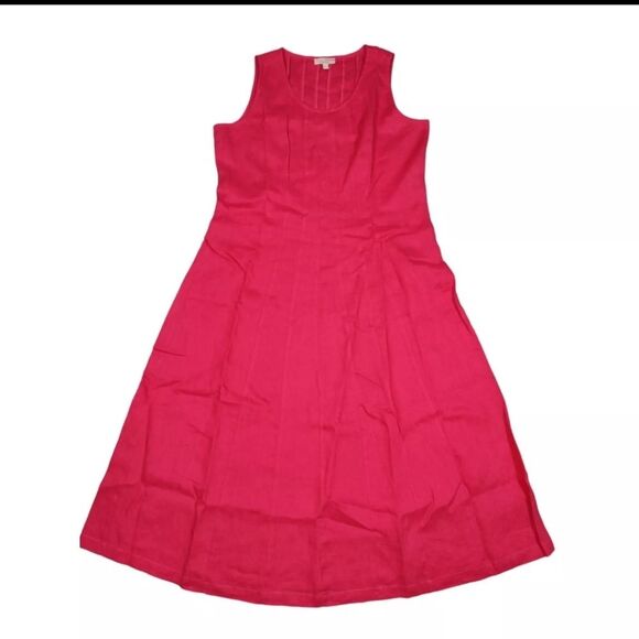 Vintage Linen Dress Sleeveless Midi Pintuck Flowy Prairie Cottage Pink Oversized - Picture 1 of 11